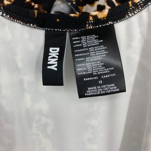 NWT DKNY Sz 12 Leopard Ruffle Plunge One Piece Swim Bathing Suit NEW - Picture 5 of 9